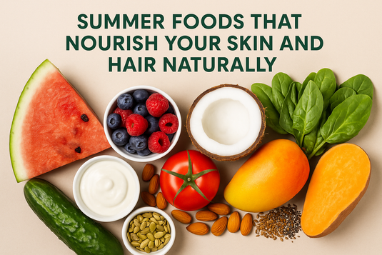 Top summer foods such as watermelon, cucumbers, and mangoes for hydrating skin and promoting healthy, shiny hair naturally