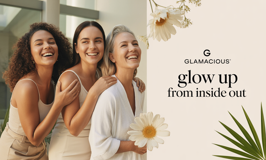 Confident women in their 30s, 40s, and 50s with glowing skin and healthy hair using Glamacious products"