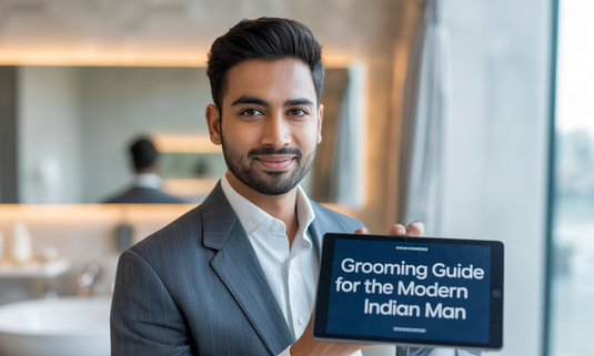 Smiling Indian man outdoors with healthy skin and styled hair