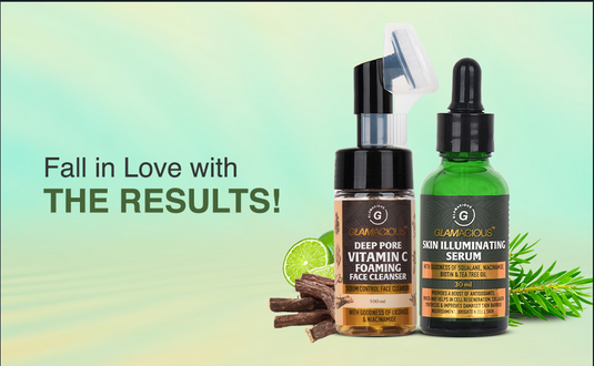 Woman applying Glamacious Skin Illuminating Face Serum with glowing skin