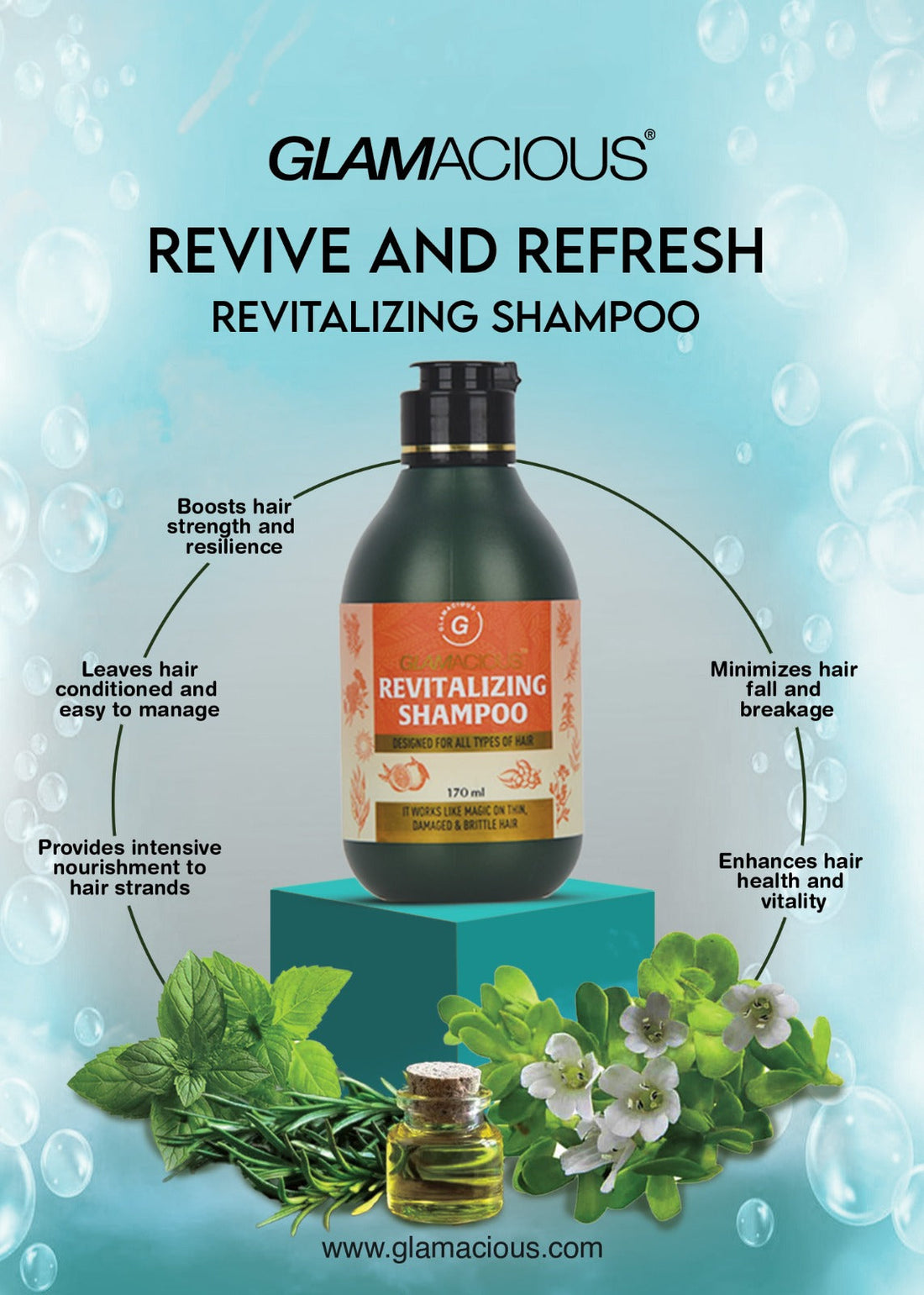 Glamacious Revitalizing Shampoo – Natural shampoo for damaged hair in eco-friendly packaging
