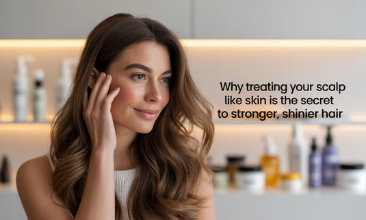 Close-up of a person’s scalp receiving a gentle massage with fingertips, illustrating a skin-focused haircare routine