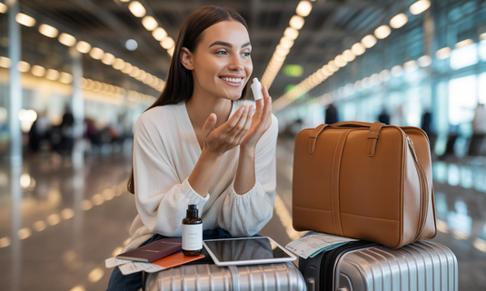 Glow on the go with Glamacious travel-friendly skincare products – cleanser, sunscreen, serum, and sleep mask for radiant skin anytime