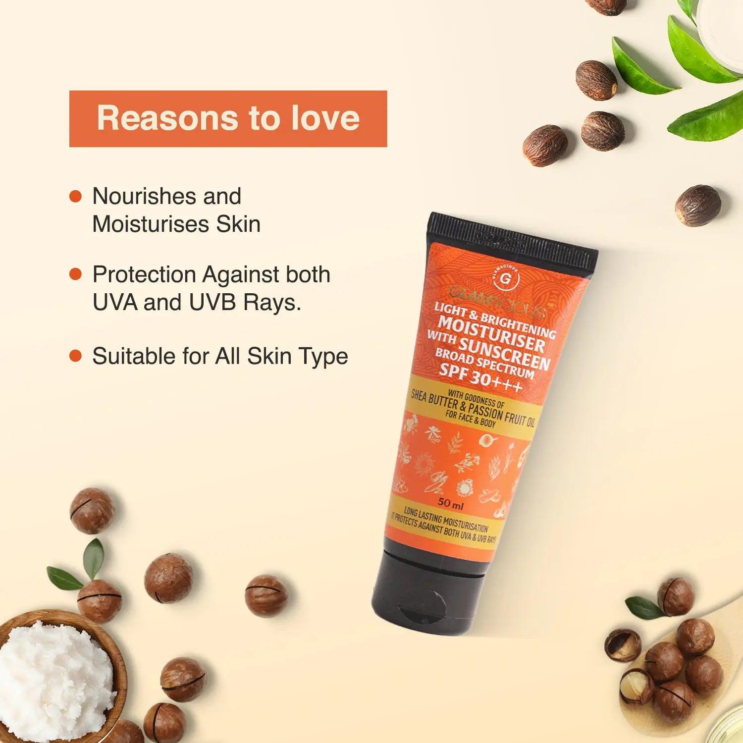 Glamacious Light & Brightening Moisturiser with sunscreen broad spectrum SPF 30+++ - Glamacious