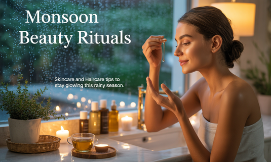  Woman enjoying the rain with glowing skin and frizz-free hair after following monsoon skincare and haircare tips.