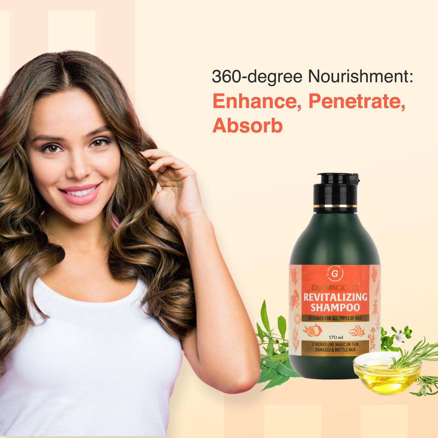 Glamacious Hair Revitalizing Shampoo – Strengthen & Nourish Thin, Damaged Hair | Natural Ingredients for Healthier, Fuller Hair – 170ml - Glamacious