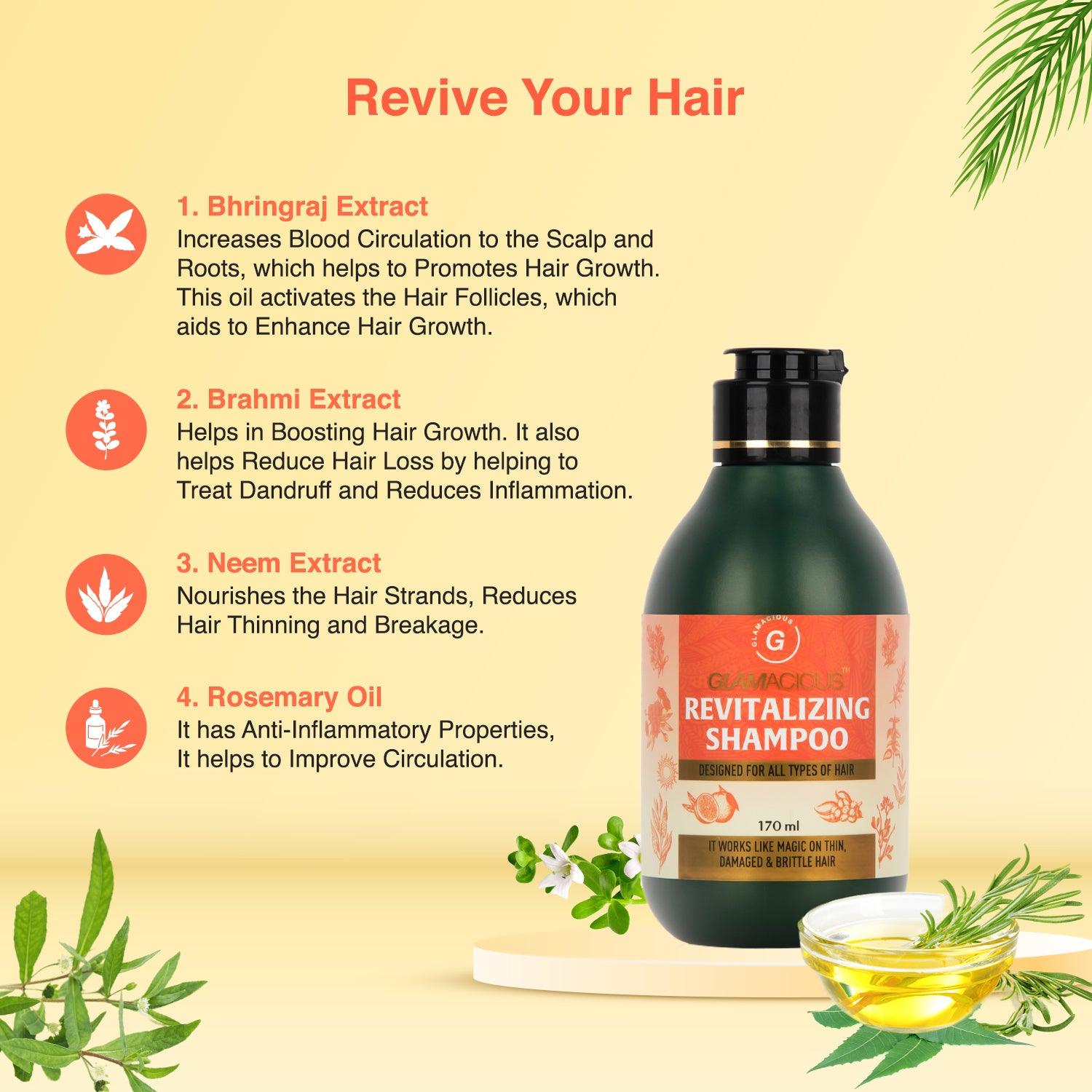 Glamacious Hair Revitalizing Shampoo – Strengthen & Nourish Thin, Damaged Hair | Natural Ingredients for Healthier, Fuller Hair – 170ml - Glamacious